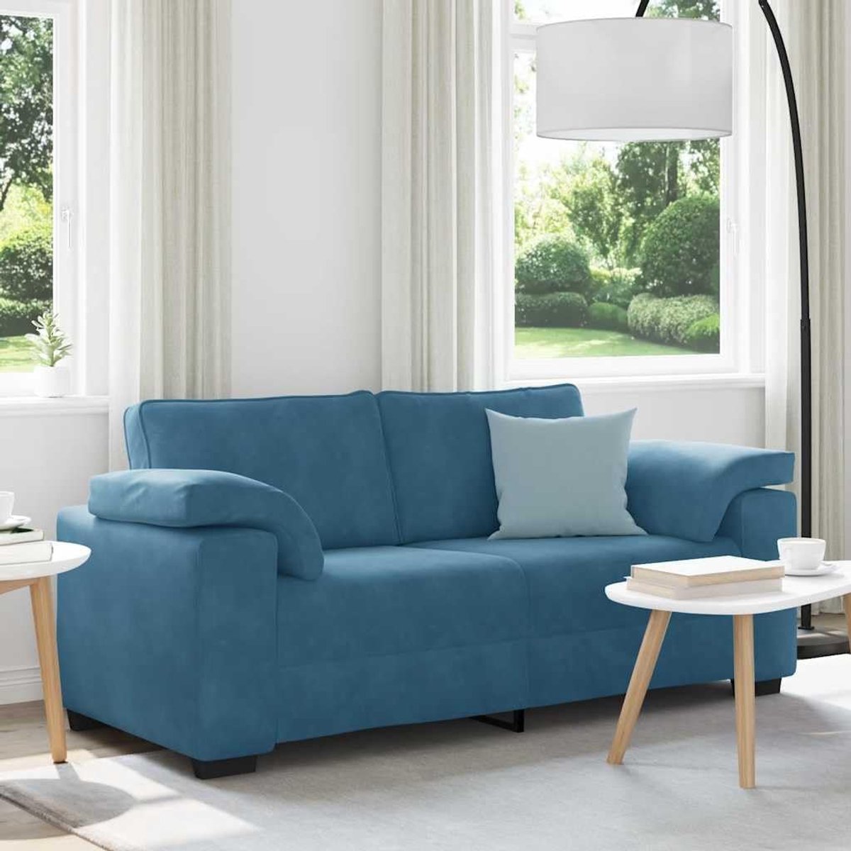 Blauw, 140 cm, fluweel, moderne relaxbank met fluwelen stof en stabiele armleuningen, voor woonkamer, slaapkamer en werkkamer, comfortabele bekleding en robuust
