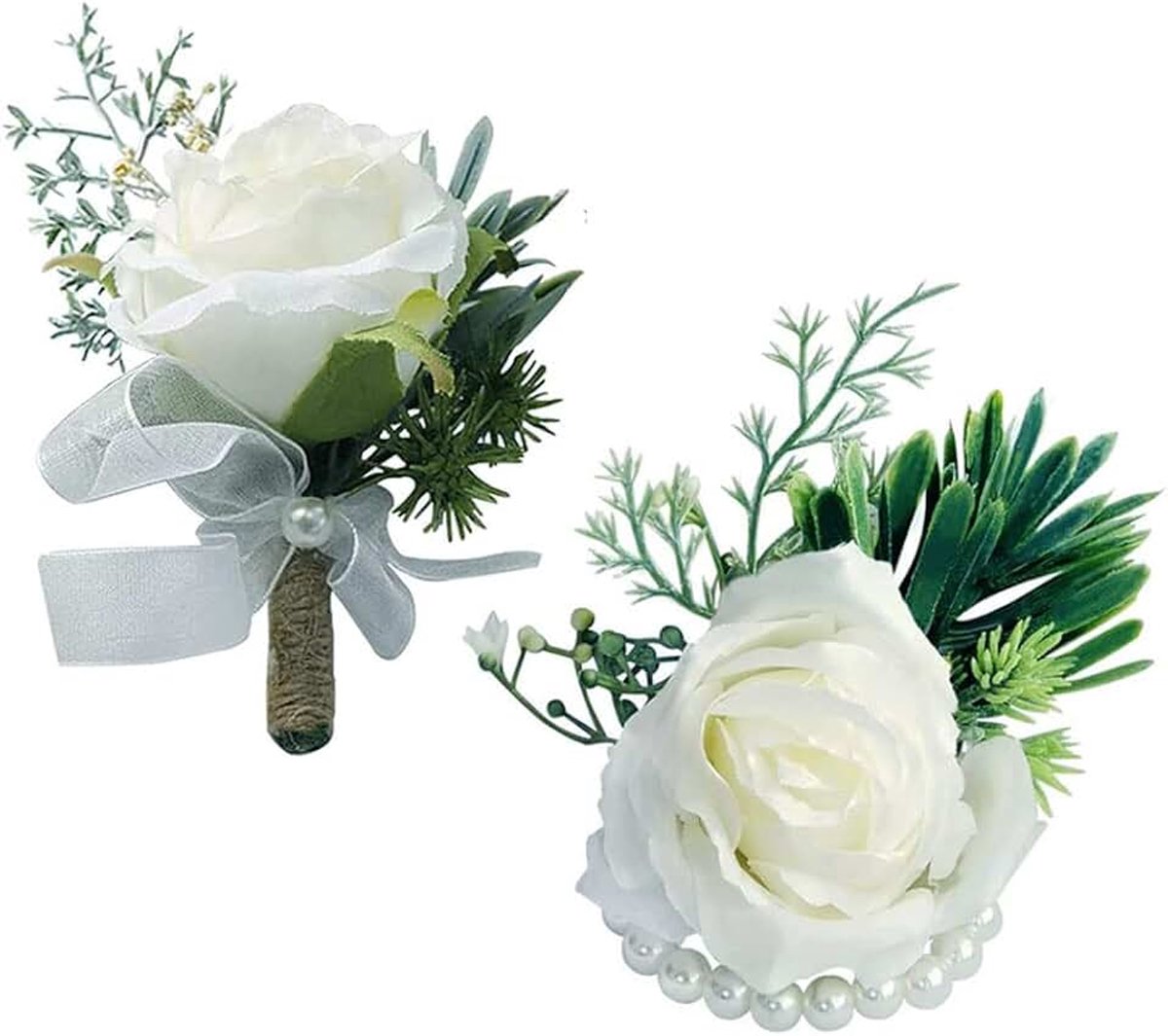 Boutonniere en Pols Corsage Set Bruiloft Rose Bloem Polsband Armband en Mannen Boutonniere Knoopsgaten Bruidegom en Bruiden Bruiloft Bloemen Accessoires voor Bruiloft Feest Prom Pak Decor