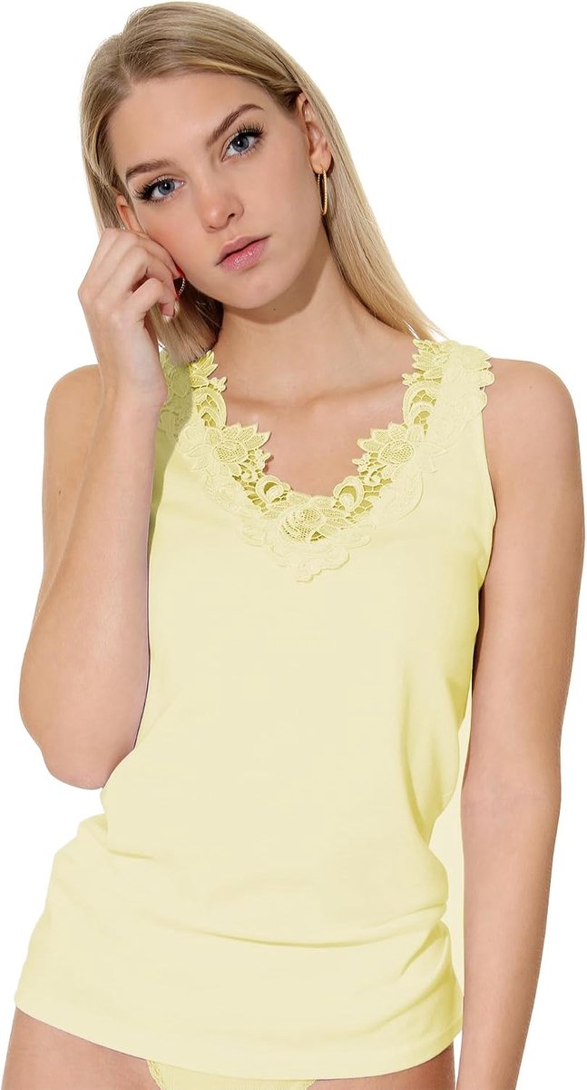 Onderhemd met extra grote kant, shirt zonder zijnaad - Cottonprime, champagnegeel, 36/38 NL