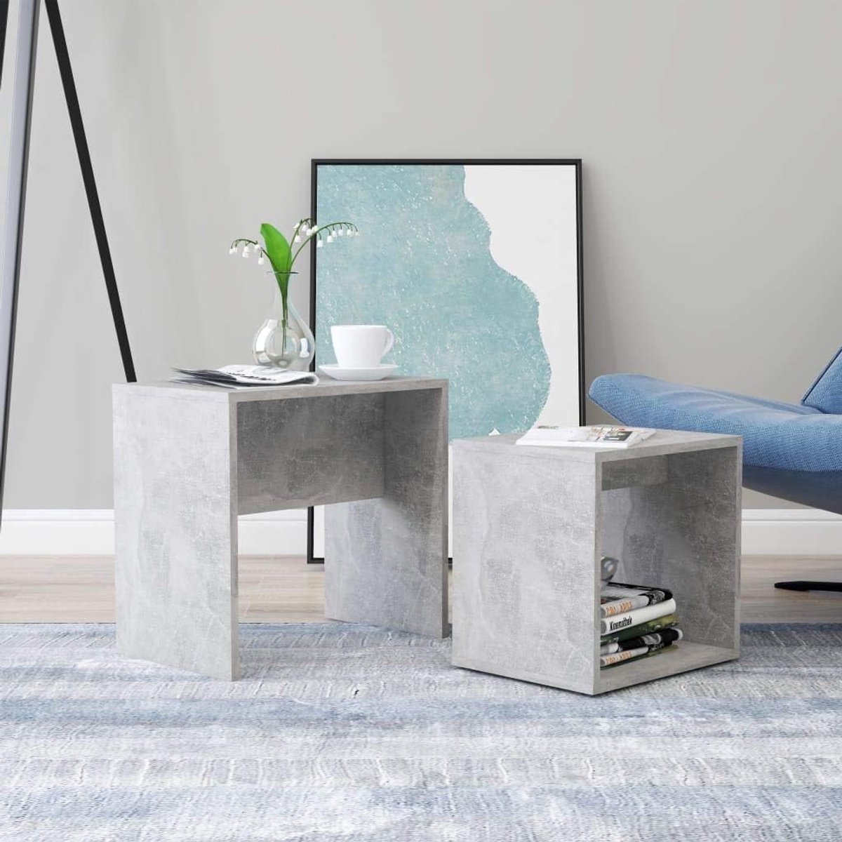 Set van 2 nesttafels, houten multifunctionele bijzettafel, bijzettafel, woonkamer slaapkamer, meubels beton grijs 48x30x45 cm