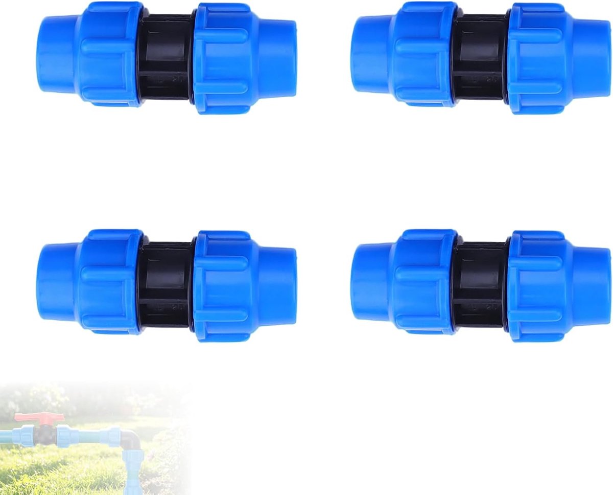Klemaansluiting voor 25 mm waterleiding van polyethyleen, kunststof, diverse fittingen, fittingen van polypropyleen, polyethyleen, 25 mm connector (25 mm, 4 stuks, hoek 180°)