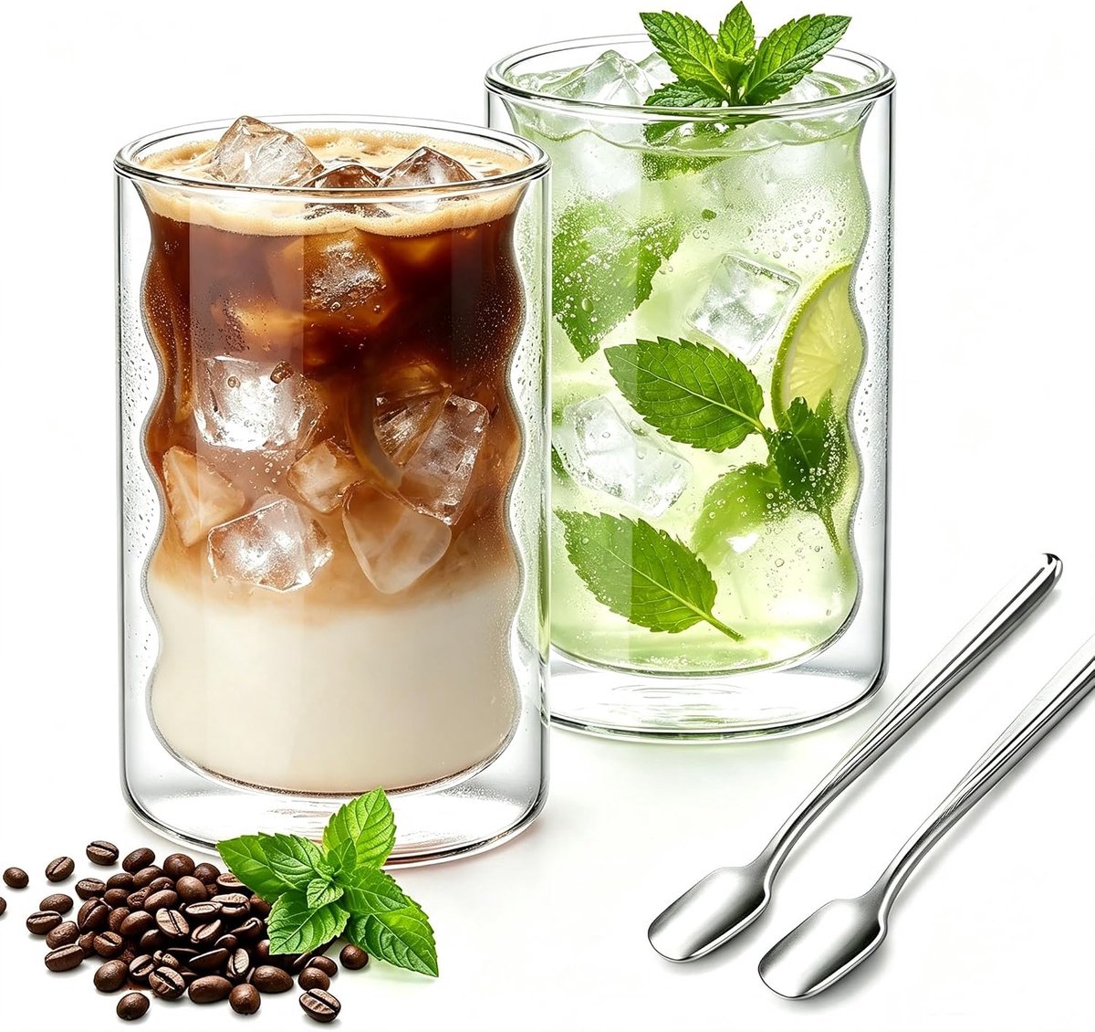 400 ml latte macchiato glazen, set met 2 dubbelwandig thermoglas, koffie