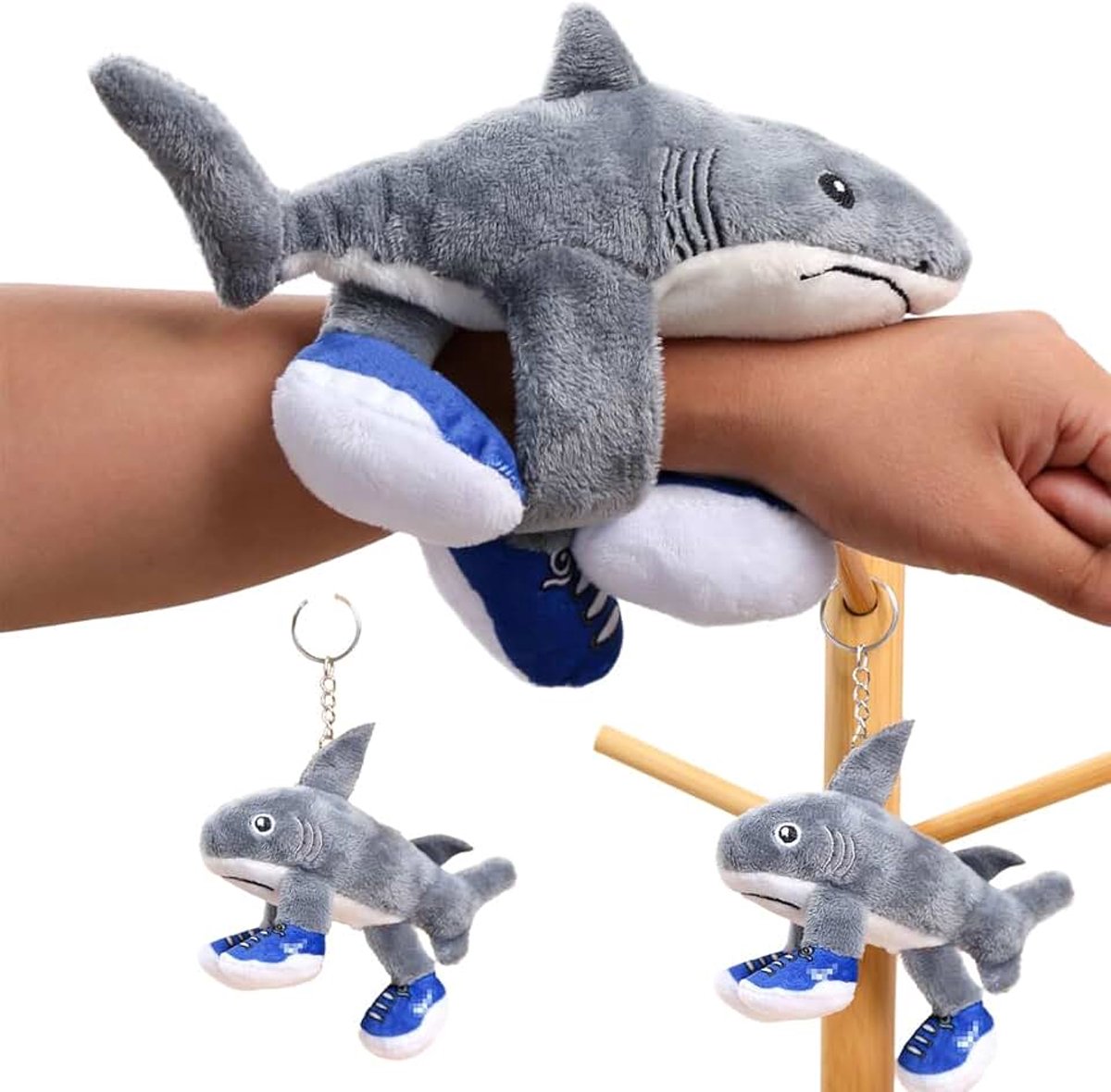 Tung Tung Tung Sahur Brainrot haai pluche dier – sleutelhanger & klaparm-armband, Tralalero Tralala-figuur pluche, zacht gevuld dier pluche speelgoed voor kinderen
