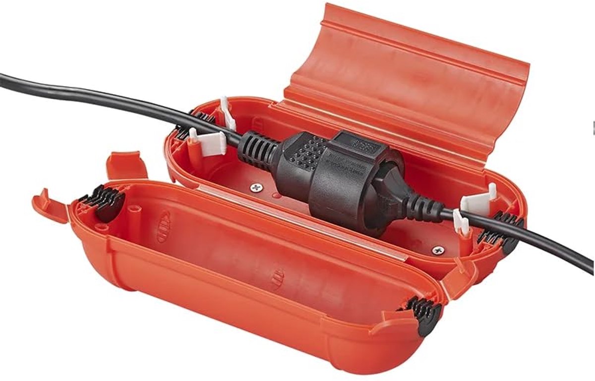 waterdicht IP44 outdoor - beschermbox voor verlengkabel en veiligheidsstekker - CEE, beschermhoes, trekontlasting, in zwart, blauw, groen, rood (rood, voor Schuko stekker)