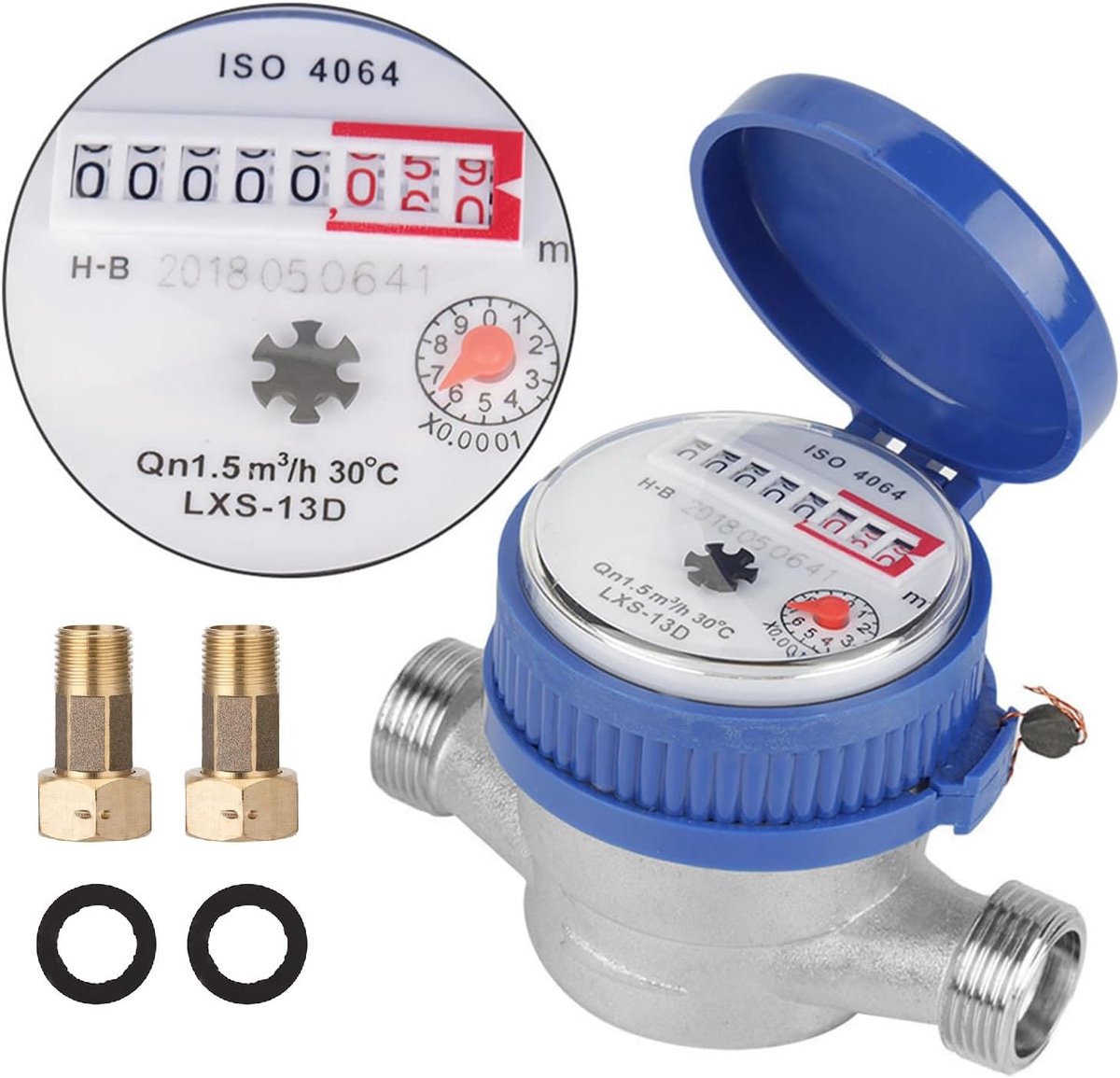 Intelligente watermeter 15 mm 1/2 inch voor huishoudelijk gebruik, type mechanische rotor, koud water, digitale en analoge weergave gecombineerd