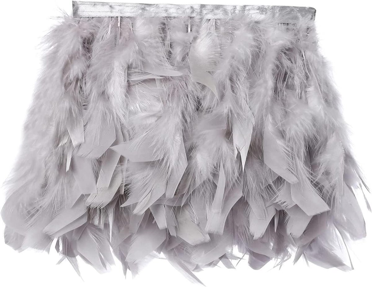 5 Yards Turkije Veren Fringe Trim Breedte 4-6 inch voor Ambachten Kleding Decoratie Craft Veer Fringe Trim Kleding Accessoires (Lichtgrijs)