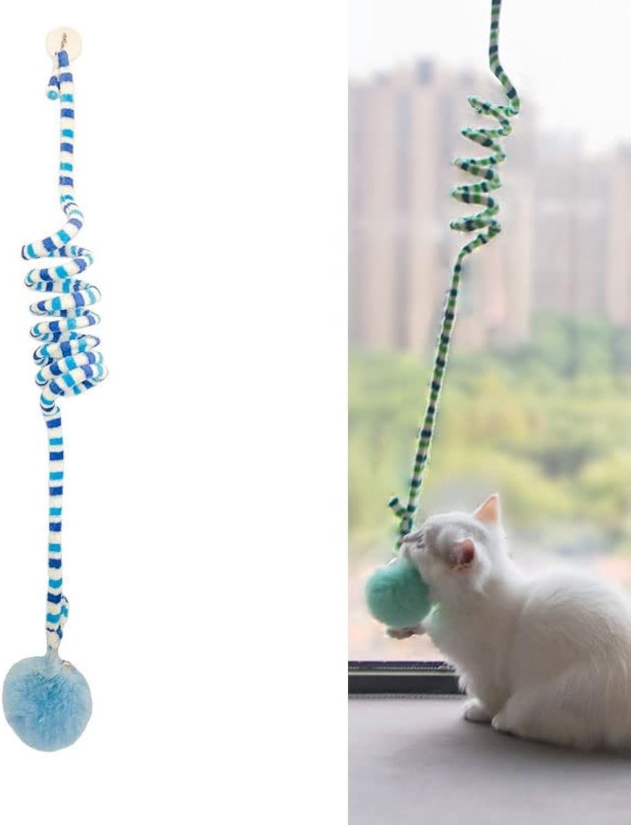 zalati Interactieve kat speelgoed zachte pluche met bellen opknoping bungee koord voor indoor kat speelplezier - blauw
