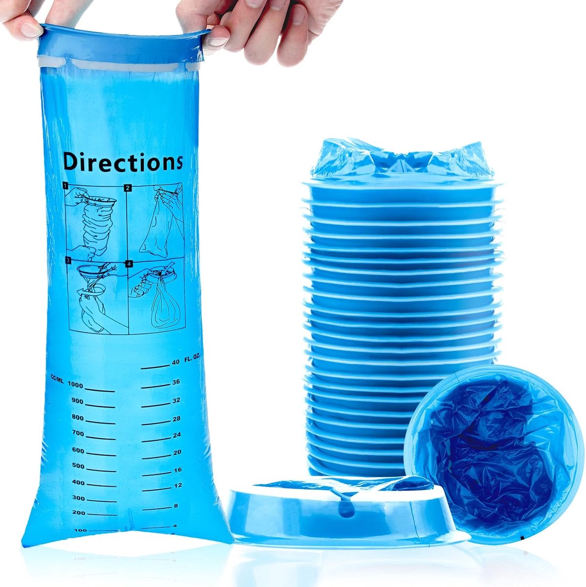 25 stuks spuugzakken, poepzakjes, spuugzakken, wegwerpzakjes, 1000 ml, blauwe poepzakjes met ring, voor kinderen, reisziekte, taxichauffeurs, zwangere vrouwen