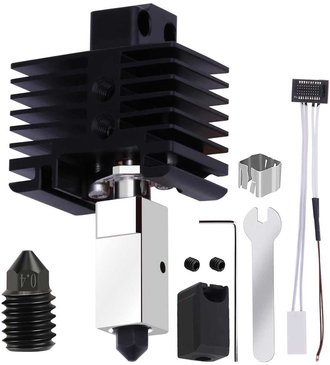 2.0 Hotend Kit voor P1S, P1P, 3D Printer Hotend Kit 0.4mm geharde stalen mondstuk verwarmingsblokset met 24V 48W keramische verwarmingscartridge NTC 100K thermistor voor Bambu Lab P1S/P1P