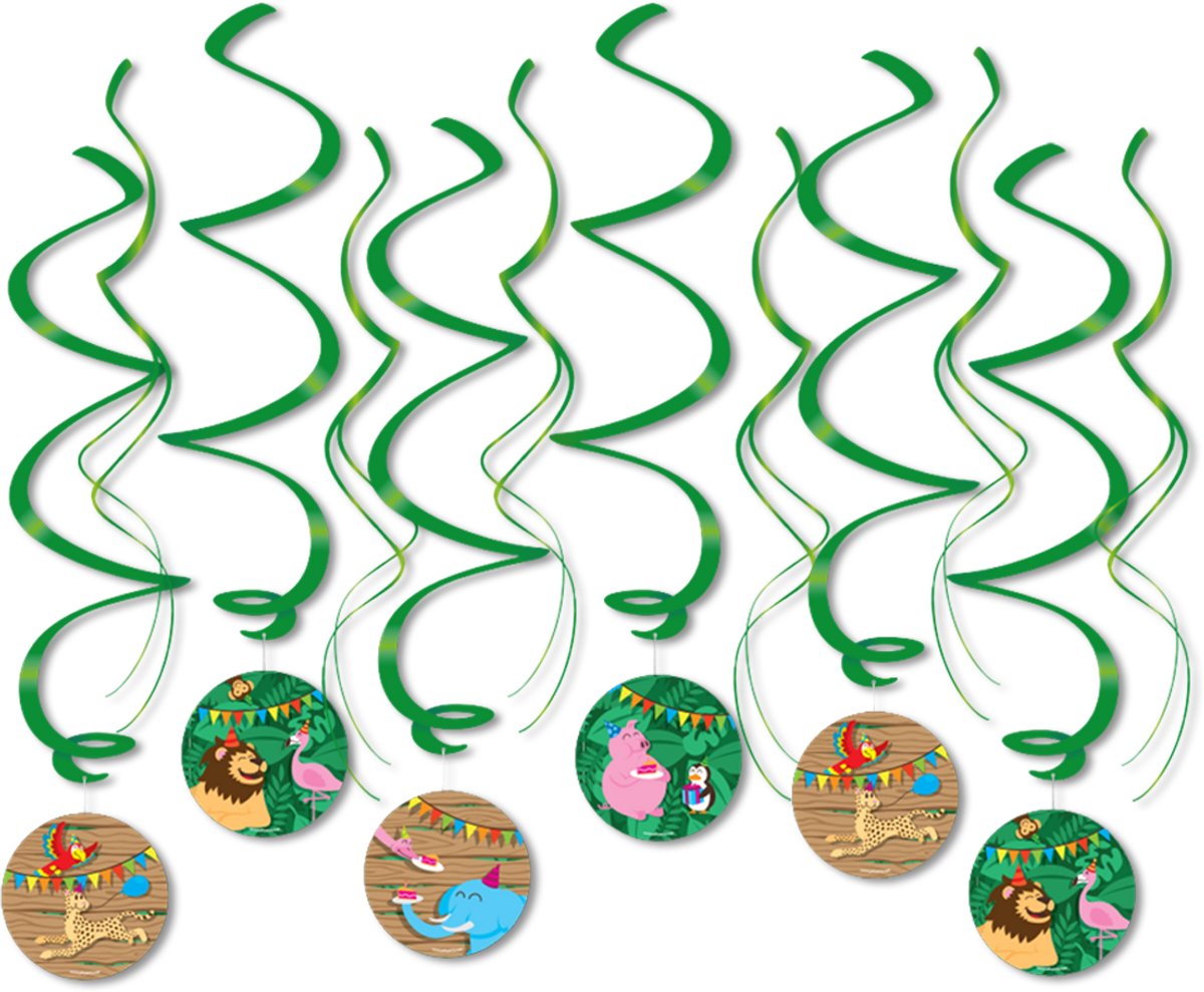 LUQ – Jungle Kinderfeestje Swirls – 12 Stuks – Safari Party Birthday Decoratie – Verjaardag Versiering – Direct Ophangen