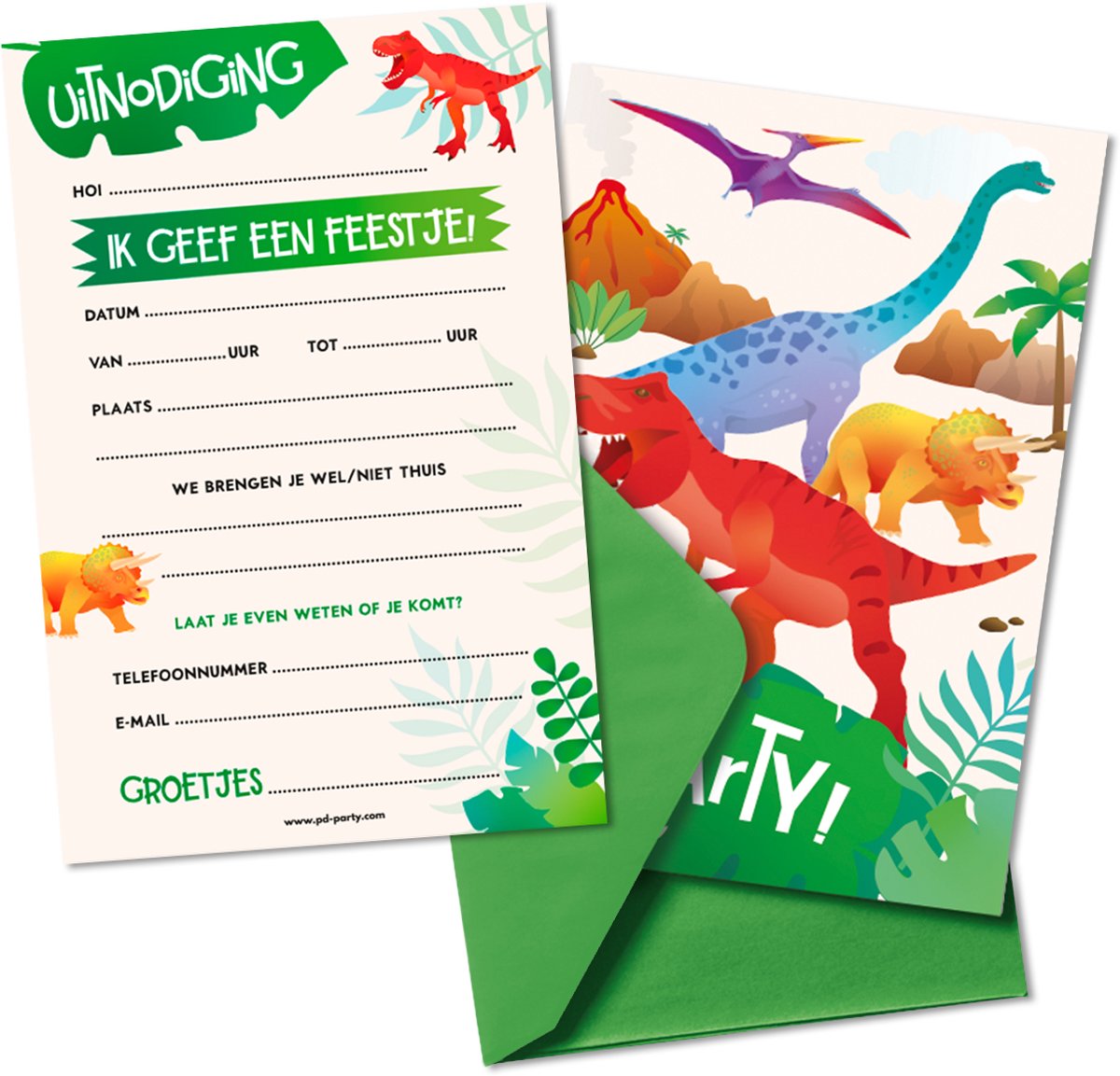 LUQ – Dino Kinderfeestje Uitnodigingen – 6 St – Jurassic Birthday Set – T-Rex Party Verjaardag Invite – Met Enveloppen