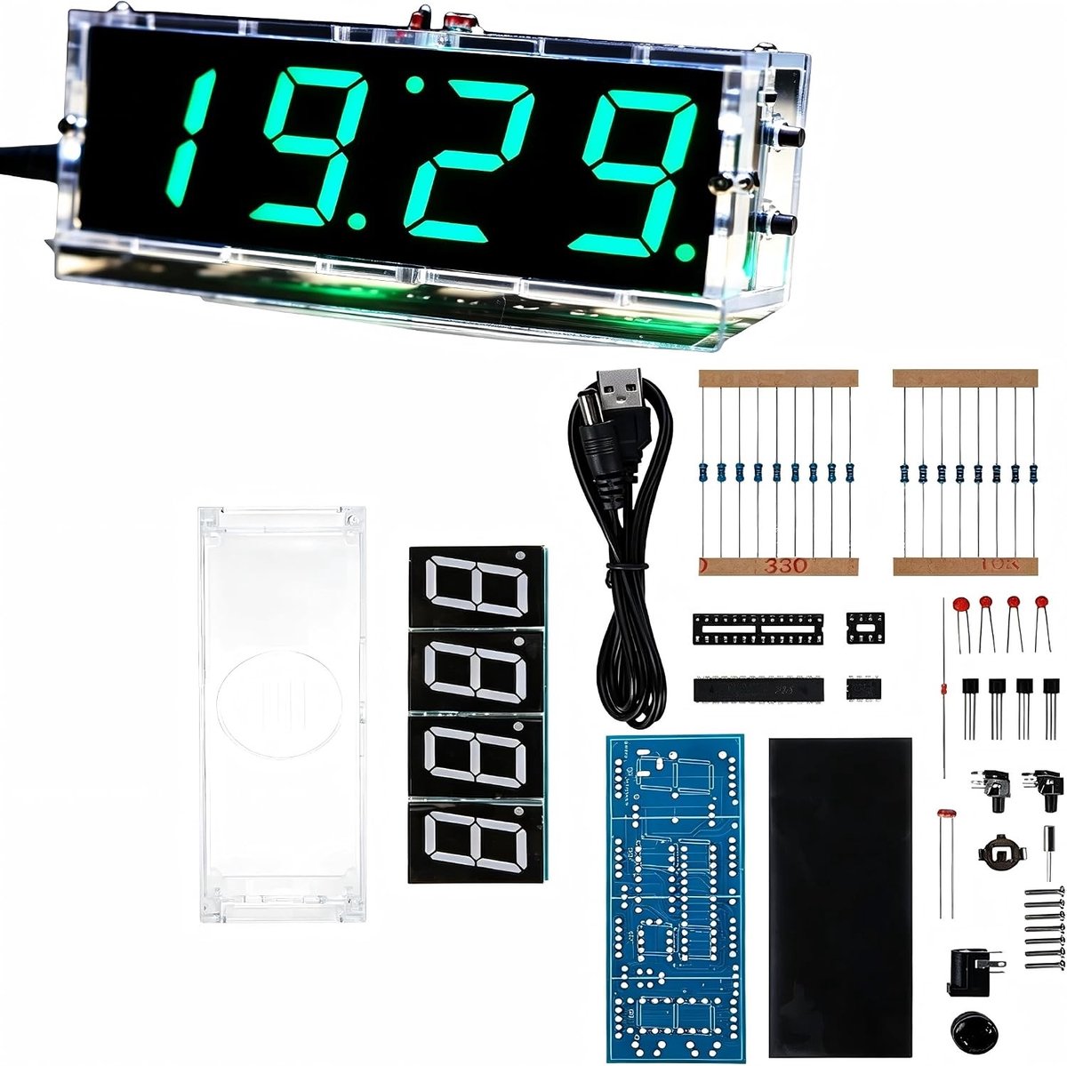 DIY Digitale Klok Kit met 4 Digitale LED's en Acryl Behuizing - Solderen voor Beginners en Professionals in Elektronica