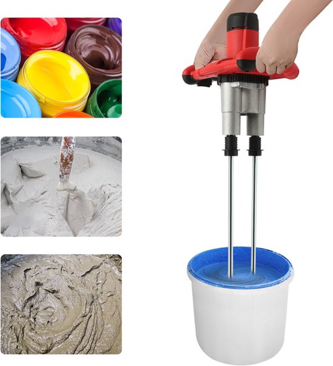 Handmixer Mortelmixer - 1800 W Vermogen - 6 Snelheden - Aluminiumlegering - Rood - Voor Beton En Verf