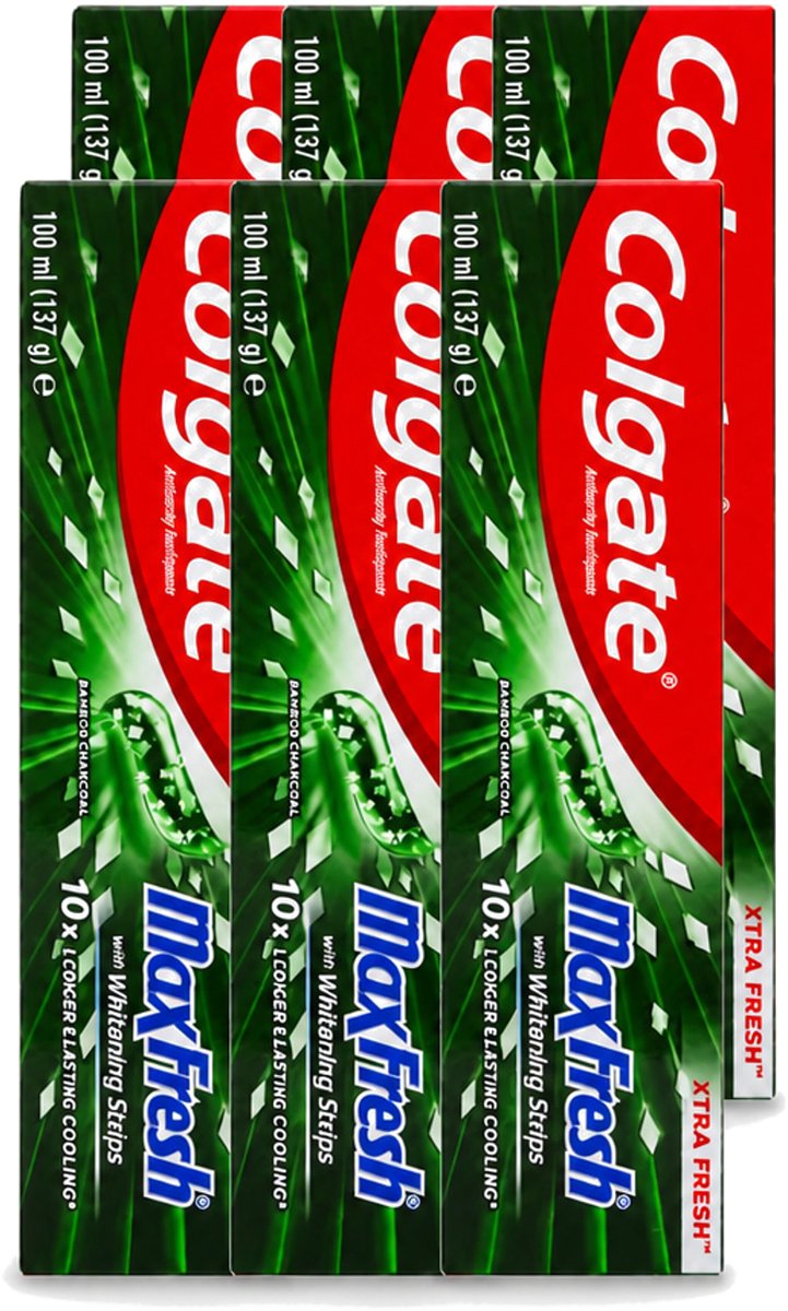 6 x Colgate – Tandpasta – MaxFresh Whitening Bamboo Charcoal – 100 ml - Voordeelverpakking - 6 stuks