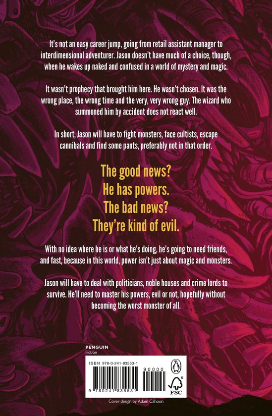 Couverture de livre avec fond rouge et rose. Texte avec titre, résumé et ISBN.