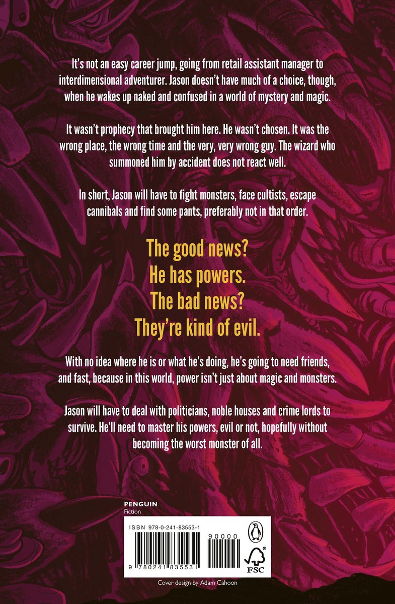 Couverture de livre avec fond rouge et rose. Texte avec titre, résumé et ISBN.