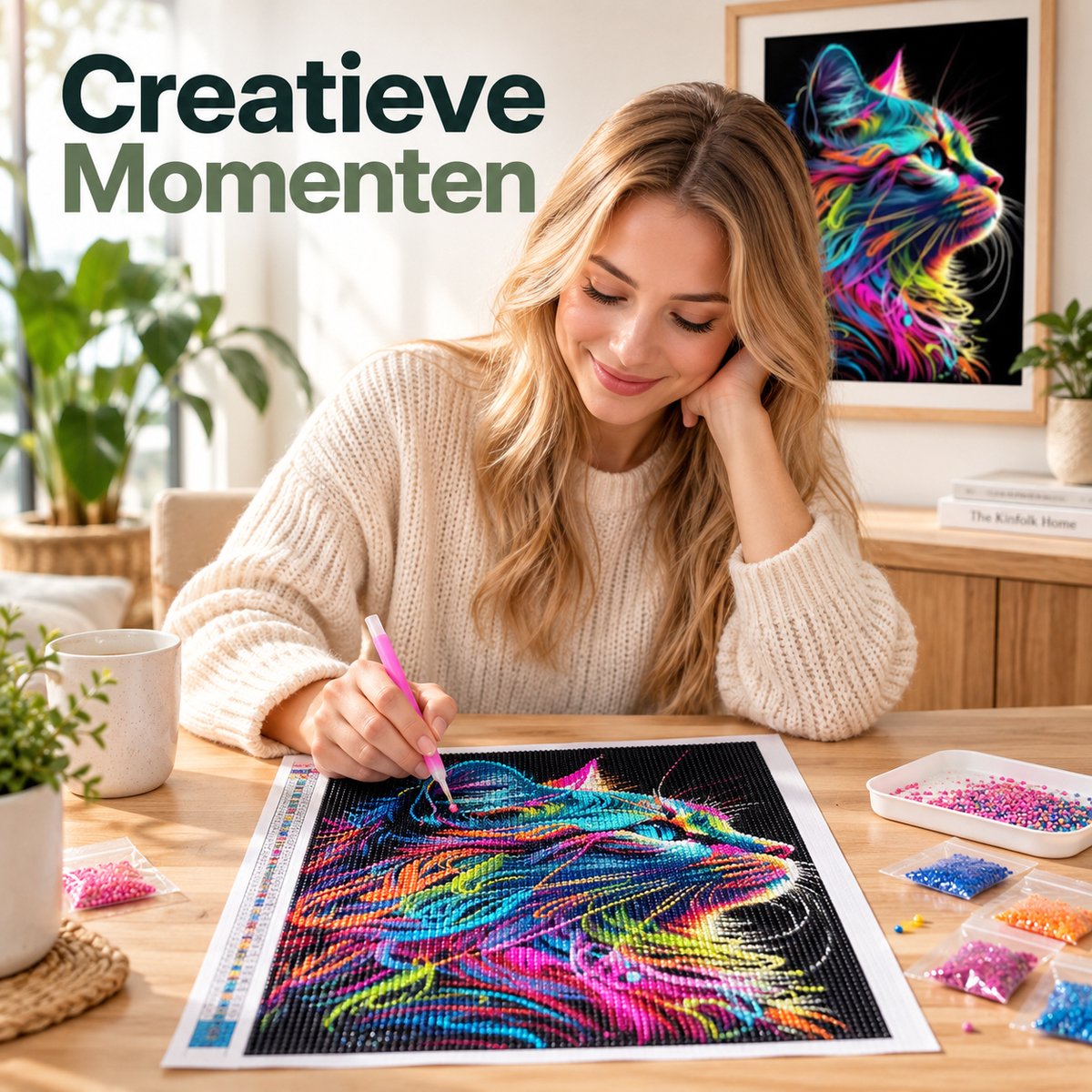 BOTC Diamond Painting Volwassenen - Diamond Painting Kinderen - Diamond Painting Pakket Volledig - Kat - 30x40CM — afbeelding 6