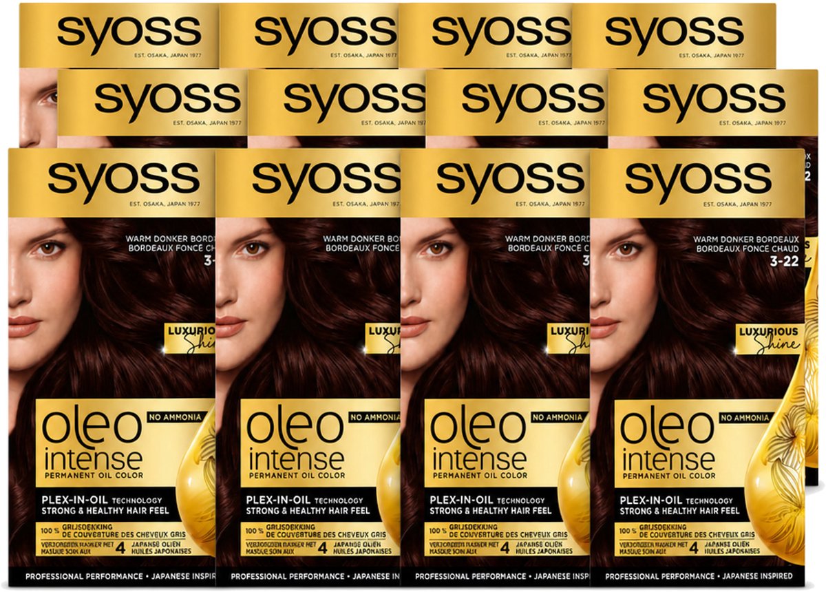 12 x SYOSS - Oleo Intense 3-22 - Haarverf - Permanente Haarkleuring - Warm Donker Bordeaux - Langdurige Kleur - Voordeelverpakking - 12 stuks