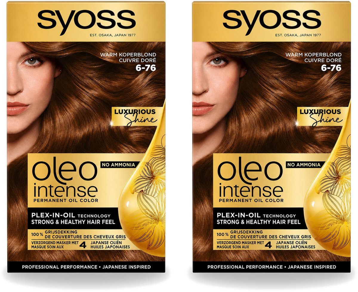 2 x SYOSS - Oleo Intense 6-76 - Haarverf - Permanente Haarkleuring - Warm Koperblond - Langdurige Kleur - Voordeelverpakking - 2 stuks