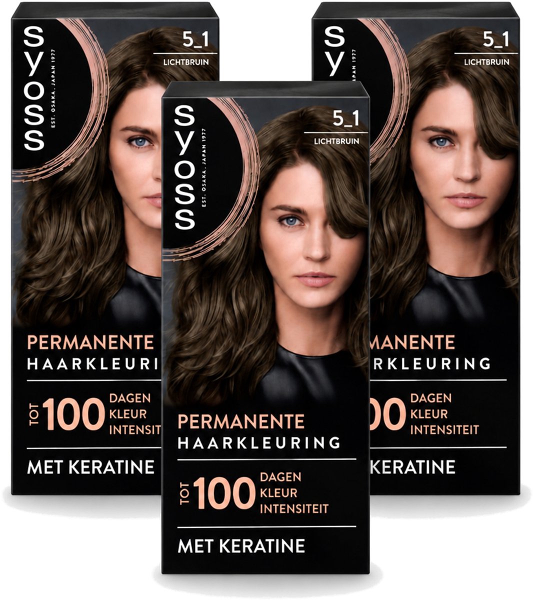 3 x SYOSS - Permanent Coloration 5-1 - Haarverf - Permanente Haarkleuring - Lichtbruin - Grijsdekking - Voordeelverpakking - 3 stuks
