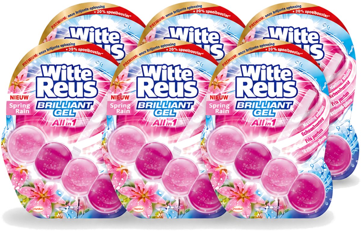6 x Witte Reus - Toiletblok Brilliant Gel - Spring Rain - 1 Toiletblok - Voordeelverpakking - 6 stuks