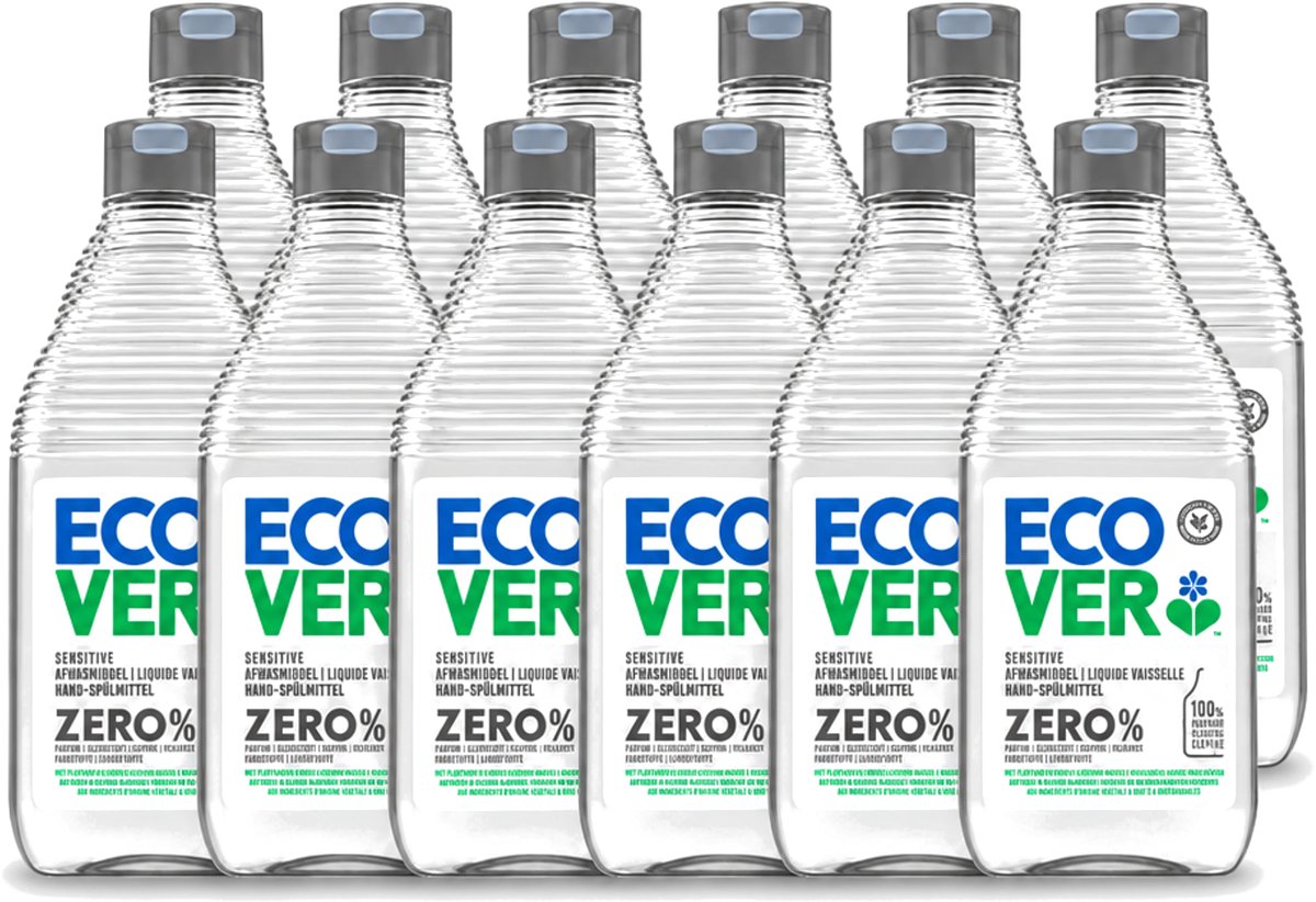 12 x Ecover - Afwasmiddel ZERO - Parfumvrij - 450 ml - Voordeelverpakking - 12 stuks