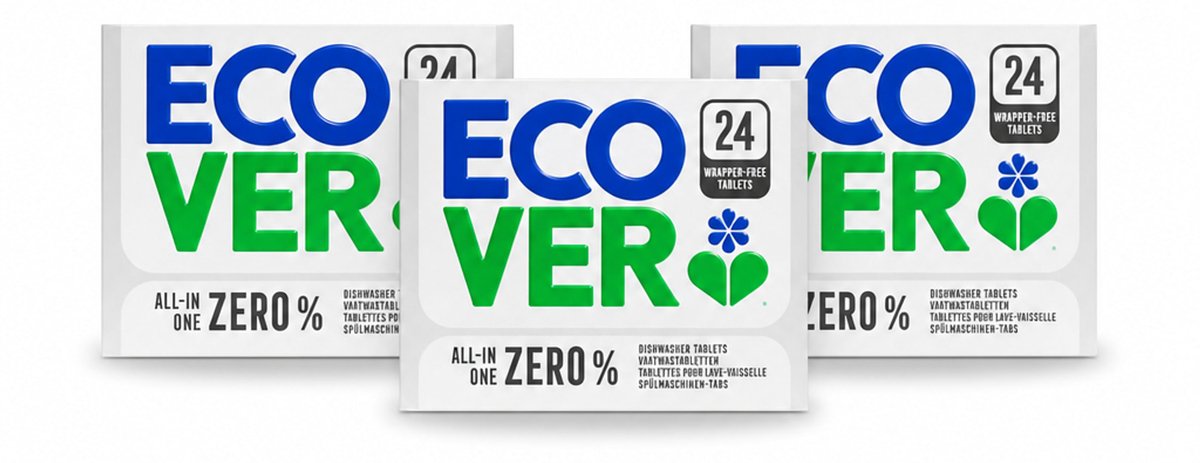 3 x Ecover - Vaatwastabletten All-in-One Zero% - 24 Tabs - Voordeelverpakking - 3 stuks