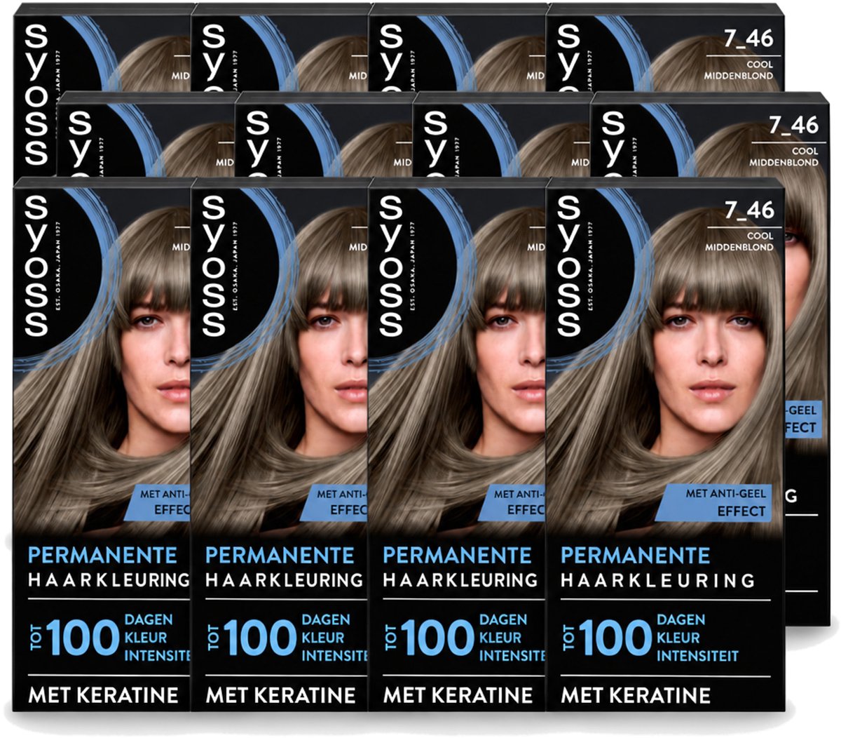 12 x SYOSS - Coloration 7-46 Cool Middenblond - Haarverf - Grijsdekking - Vermindert Haarbreuk - Voordeelverpakking - 12 stuks
