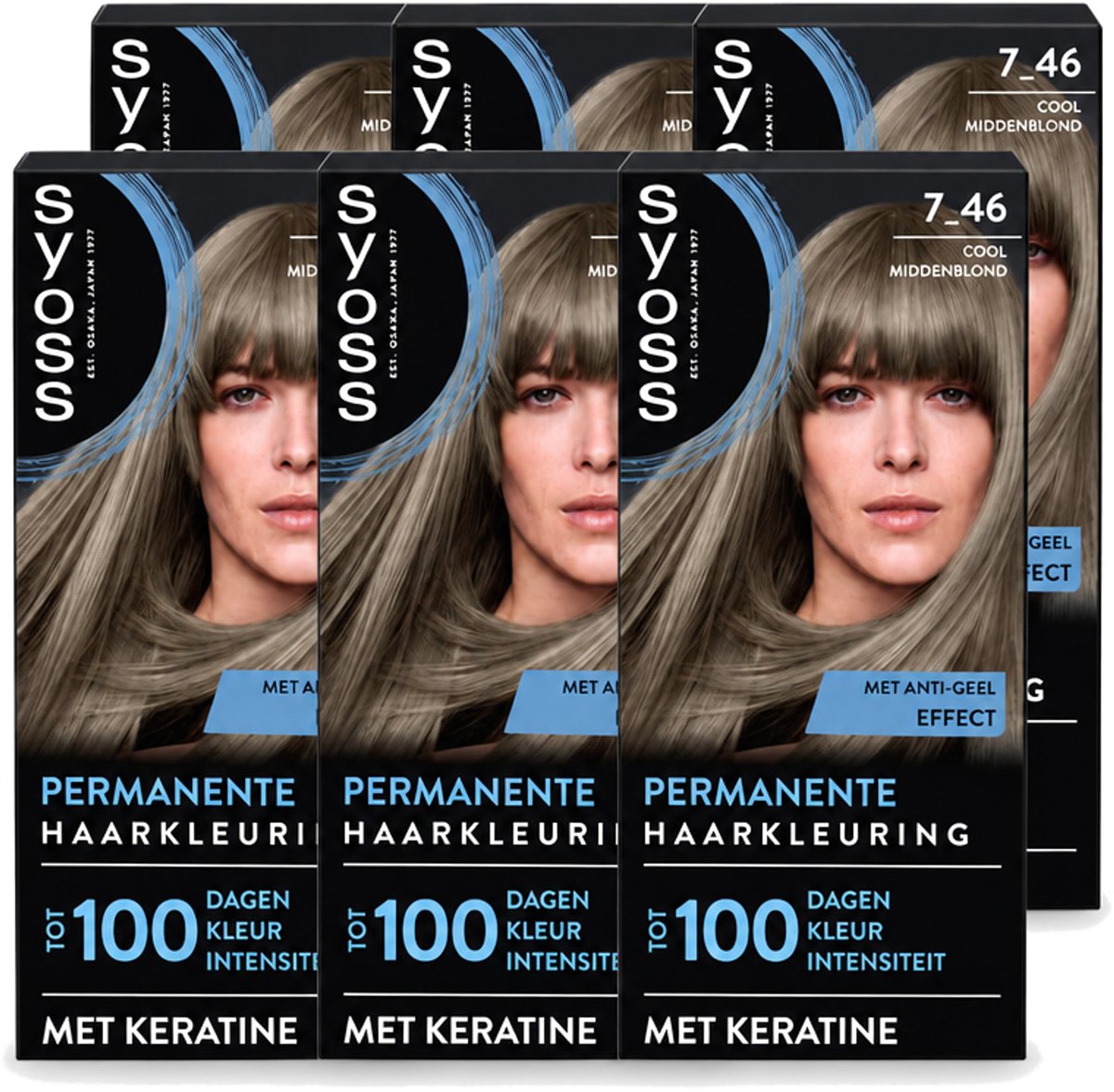 6 x SYOSS - Coloration 7-46 Cool Middenblond - Haarverf - Grijsdekking - Vermindert Haarbreuk - Voordeelverpakking - 6 stuks