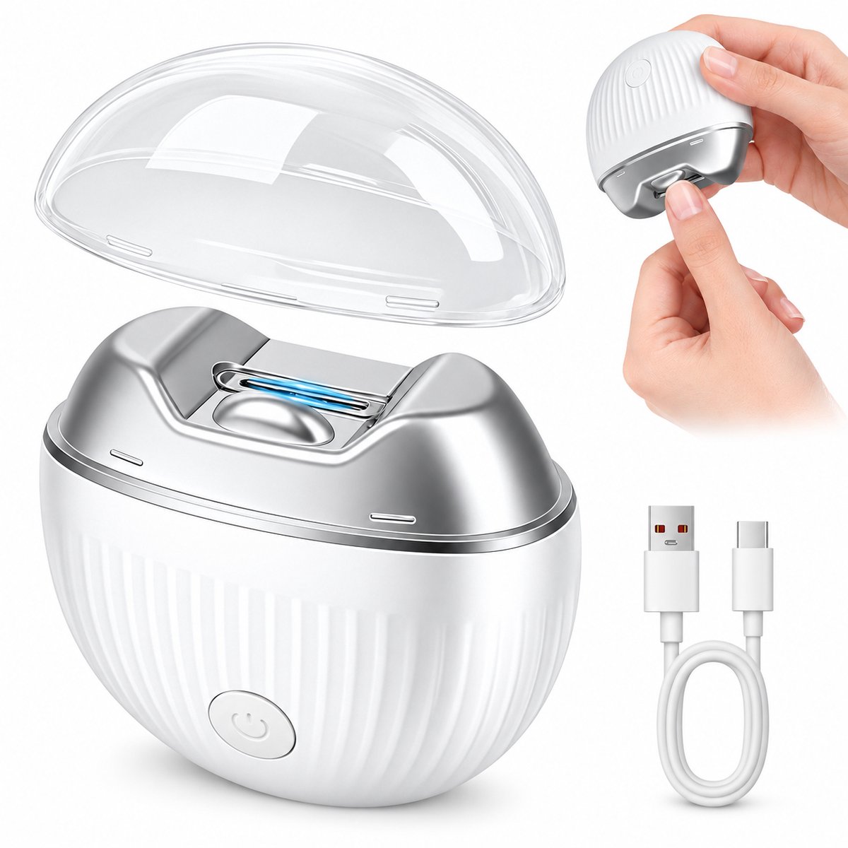 Elektrische Nagelknipper 4-in-1 - Automatische Nageltrimmer - Nagelfrees - Opzetstukken voor polijsten & Nagelriemverzorging - LED Licht - 2 Snelheden - USB-C Oplaadbaar