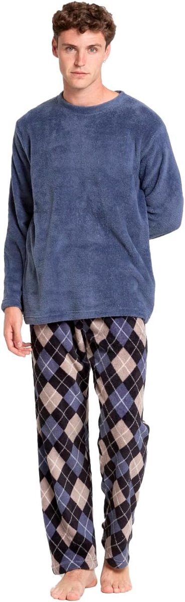 Winterpyjama voor heren, coraline-fleece pyjama met lange mouwen en lange broek, comfortabele en warme pyjamaset, herenpyjama voor de winter