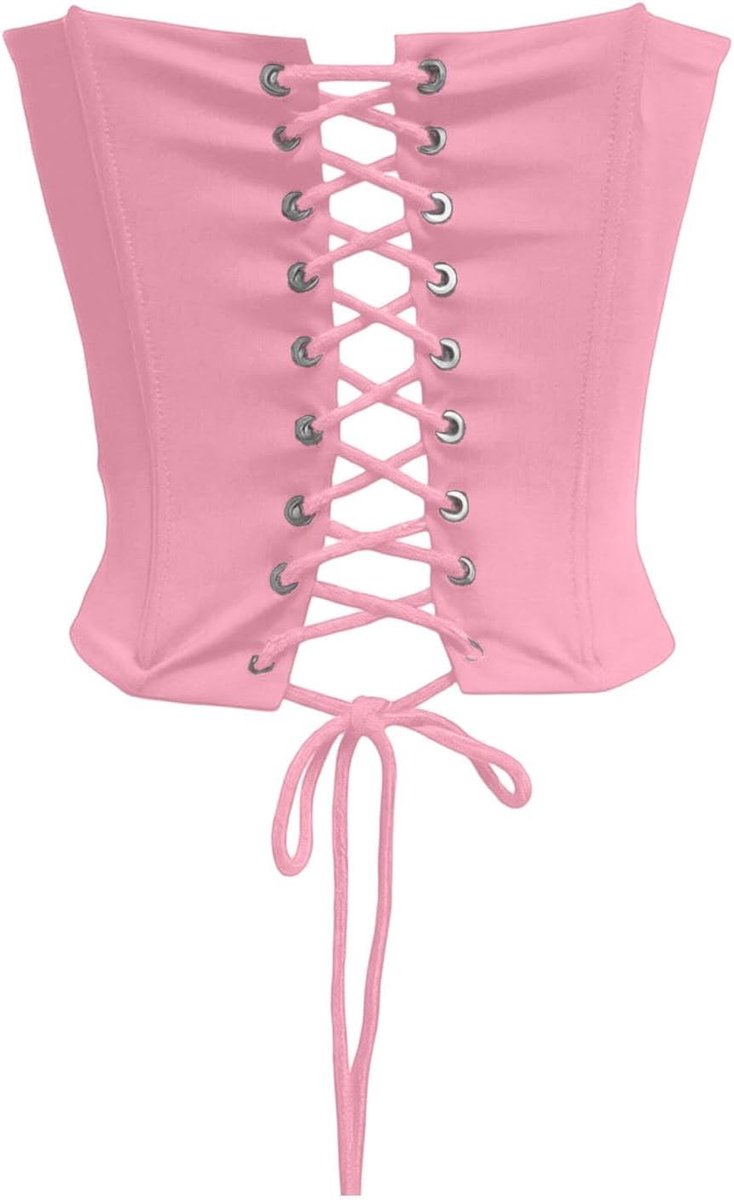 Korset met bandjes, asymmetrisch, schoudervrij, bodybandage, figuurvormend, platte buik, vrouwelijke lingerie, ondersteuning op de rug, zachte stof, rekbaar, kruissluiting, moderne stijl
