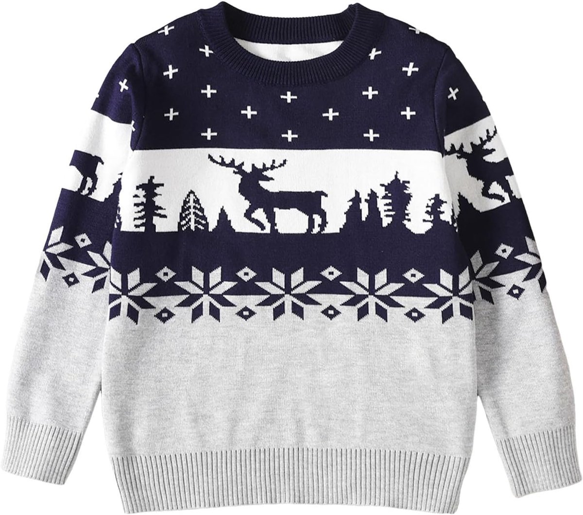 Kersttrui voor jongens, hertenprint, gebreid vest met lange mouwen voor de winter, warme outfit voor feestjes en uitgaan, feestelijke look, meisjes en jongens, 4-12 jaar