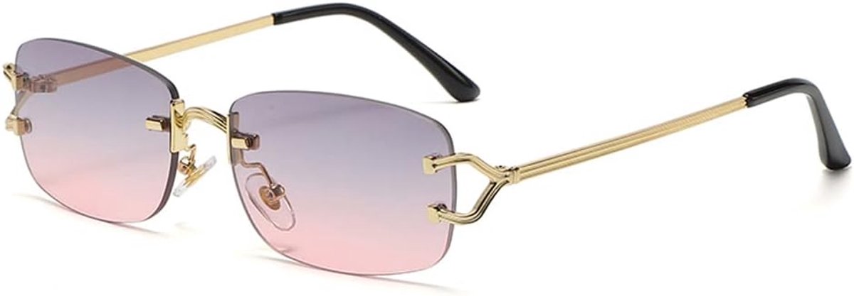vierkante randloze zonnebril voor dames metaal randloze retro zonnebril luxe merk design bril smalle lens