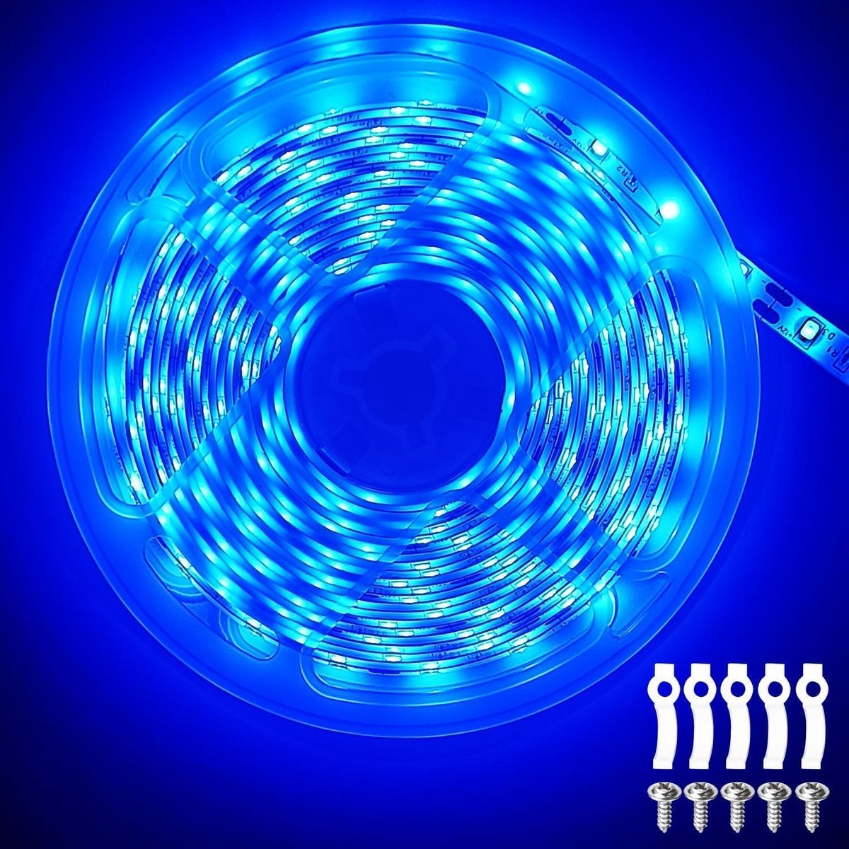 Ledstrip, 12 V, blauw, 5 m, flexibel, snijbaar, 300 SMD2835 leds, IP65 waterdicht, zelfklevend, voor binnen, slaapkamer, keuken, kerstdecoratie, geen voedingsadapter