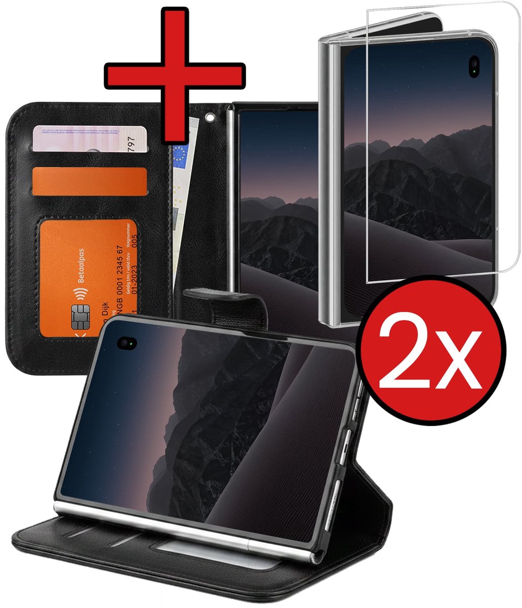 Hoesje - Met 2x Screenprotector - Geschikt voor Apple iPhone Duo - Luxe Pasjeshouder - Flip Case - Bookcase Portemonee - Kunstleer Book Case - Flipcase Hoes - Book Cover - Walletcase - Portemonneehoes - Telefoonhoes - Zwart