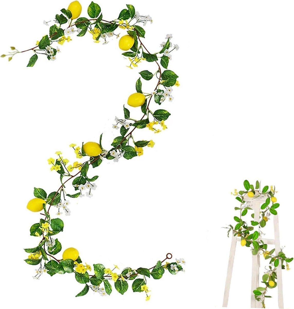 Kunstcitroenwijnstokken, kunstcitroentakken decoratie, kunstmatige citroenen met groen, voor keuken, feest, decoratie, festival, display, hangplant, levensecht (#2)