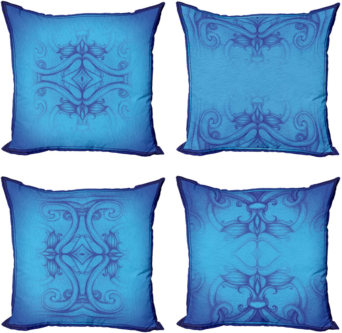 ABAKUHAUS viktorianisch Sierkussen Kussenhoes 4 er Set, Rokoko Thema Motief Kunst, Modern Accent Dubbelzijdige Digitale Print, 60 x 60 cm, Indigo en Blauw