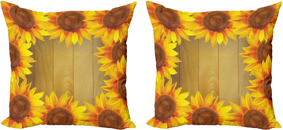 ABAKUHAUS Sonnenblume Sierkussenhoes Set van 2, Bloemen-Rahmen-Kreis, Modern Accent Dubbelzijdige Digitale Print, 40x40, Oranje Bruin