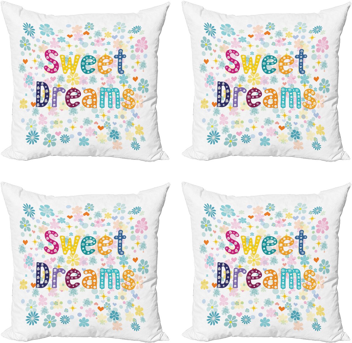 ABAKUHAUS Süße Träume Sierkussen Kussenhoes 4er Set, Kalligraphie en Werveling, Modern Accent Dubbelzijdige Digitale Print, 60 x 60 cm, Meerkleurig