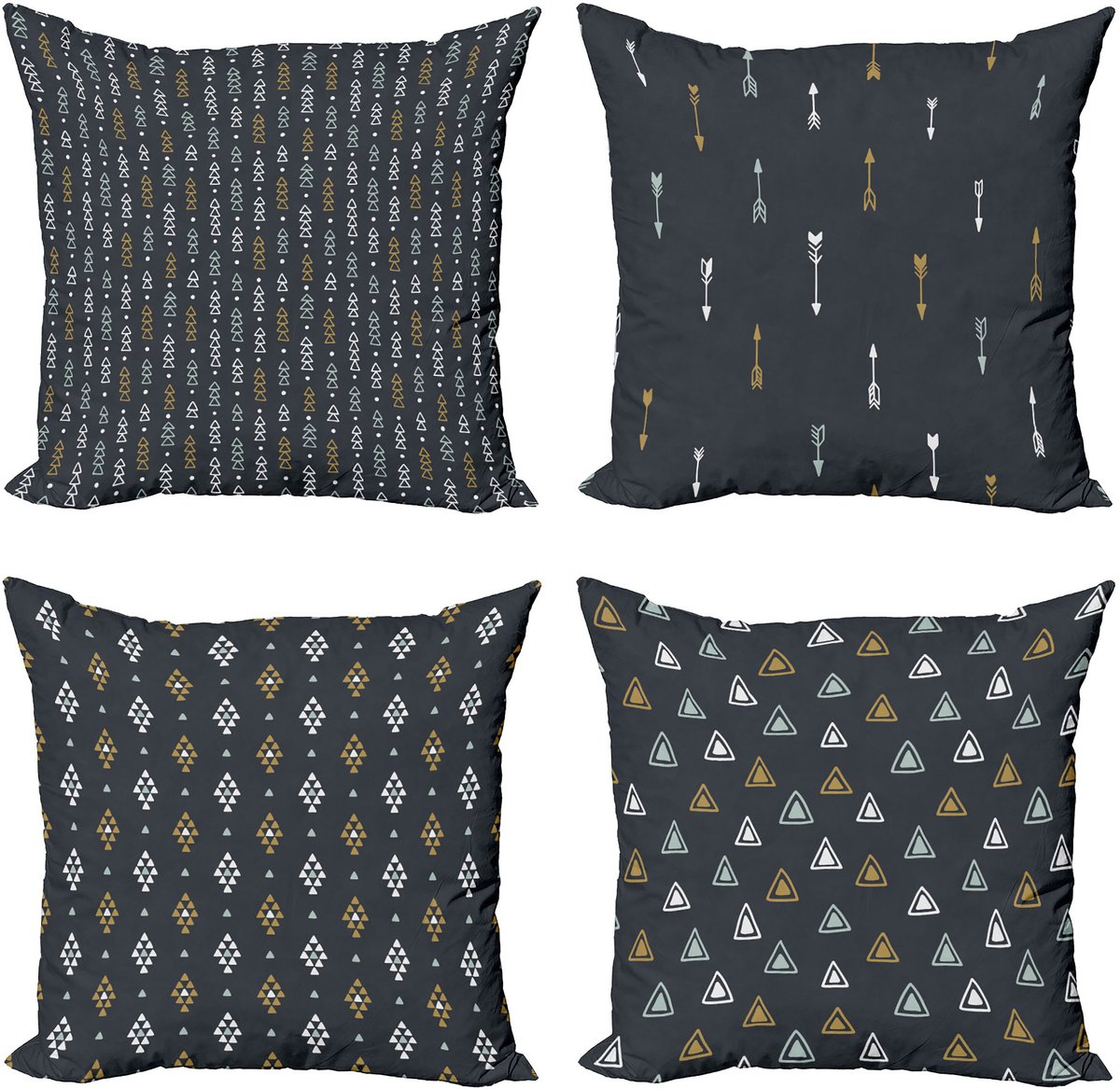 ABAKUHAUS Geometrisch Sierkussen Kussenhoes 4 er Set, Abstracte Ontwerp-Umrandung, Modern Accent Dubbelzijdige Digitale Print, 50 x 50 cm, Houtskoolgrijs blasse Oranje