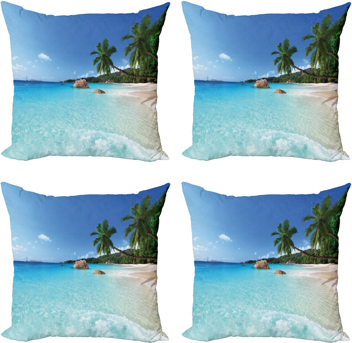 ABAKUHAUS Reise Sierkussen Kussenhoes 4er Set, Anse Lazio Strand Surf, Modern Accent Dubbelzijdige Digitale Print, 45 x 45 cm, Turquoise Groen Blauw