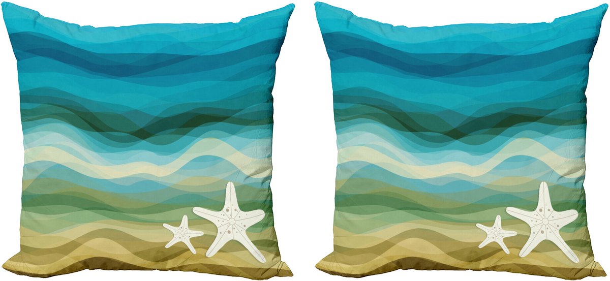 ABAKUHAUS Abstract Sierkussenhoes Set van 2, Modern Wellen Seestern, Modern Accent Dubbelzijdige Digitale Print, 50x50, Beige Blauw