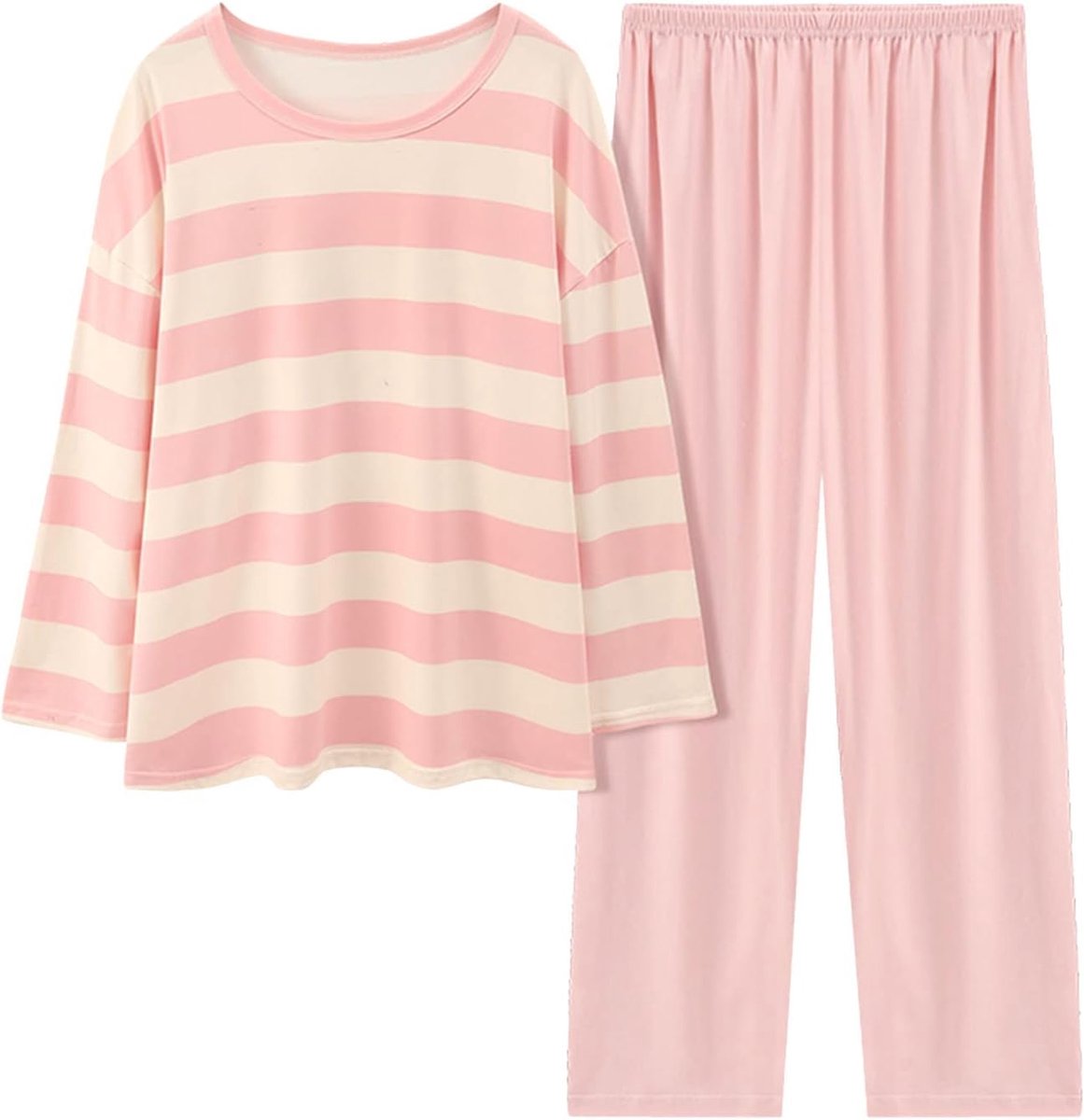 Comfortabel gestreept kleurverloop voor dames, pure imitatie, katoen, pyjama, los, lange mouwen, broekpak