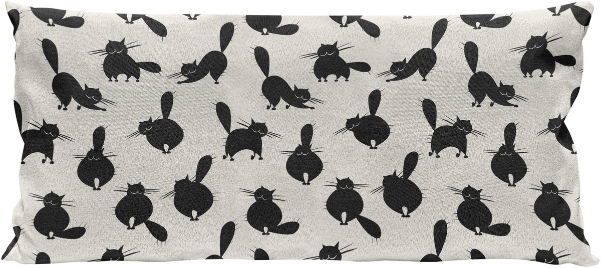 ABAKUHAUS Kat Kussenhoes, Grappige Haustierschattenbilder, Kussenhoes met Ritssluiting en Dubbelzijdige Print, 90 x 40 cm, Zwart Beige