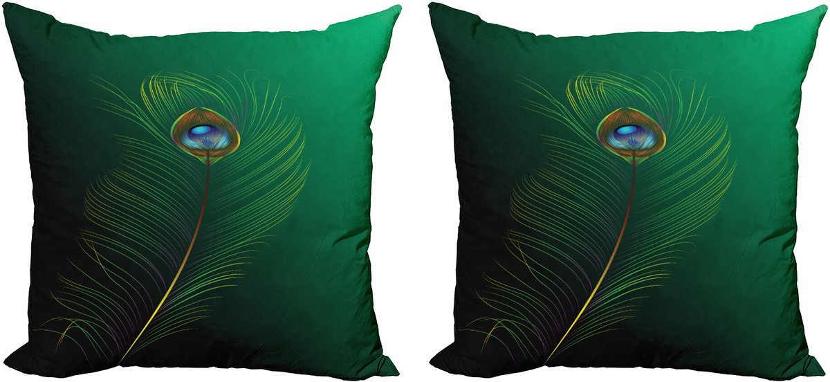 ABAKUHAUS Dier Sierkussenhoes Set van 2, Pfau-Vogel Plumes, Modern Accent Dubbelzijdige Digitale Print, 50x50, Groen Blauw