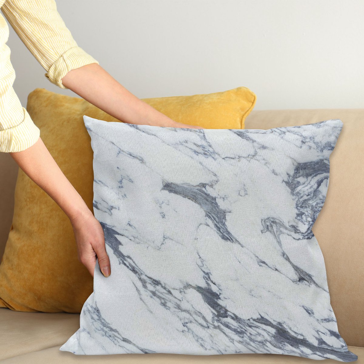 ABAKUHAUS Marmer Kussenhoes, Antiek Oceanic, Wasbare Kleurechte Kussenhoes met Digitale Dubbelzijdige Print en Ritssluiting, 45 x 45 cm, Kadett Blauw