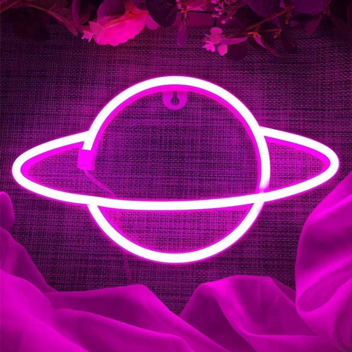 Neonlicht, op batterijen of via USB bediende neonborden, led-lichtreclames, decoratieve neonverlichting voor thuis, kinderen, bar, Kerstmis, bruiloft, verjaardagsfeestje (roze planeet)