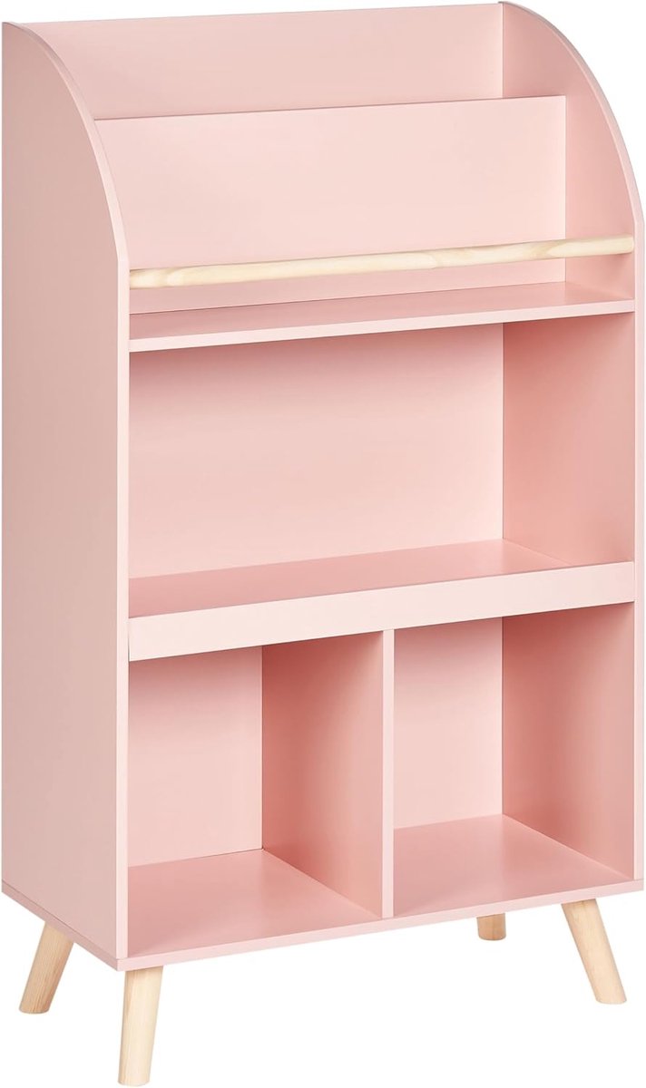 Boekenkast met 3 planken kinderkamer grenenhout MDF houten poten pastelroze Liloet