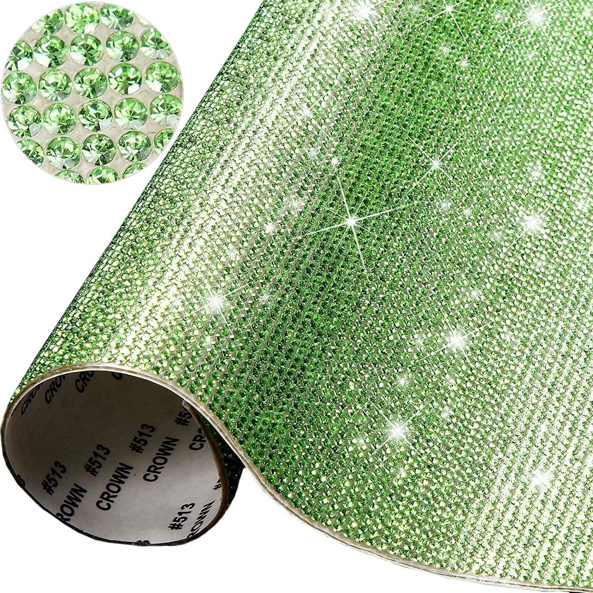 Strasband zelfklevend, kristallen strassband, 1 yard glittersteentjes, zelfklevend, bling stickers voor handwerk, telefoon, bruiloft, feestdecoratie, lichtgroen, 14 rijen (breedte 3,1 cm)